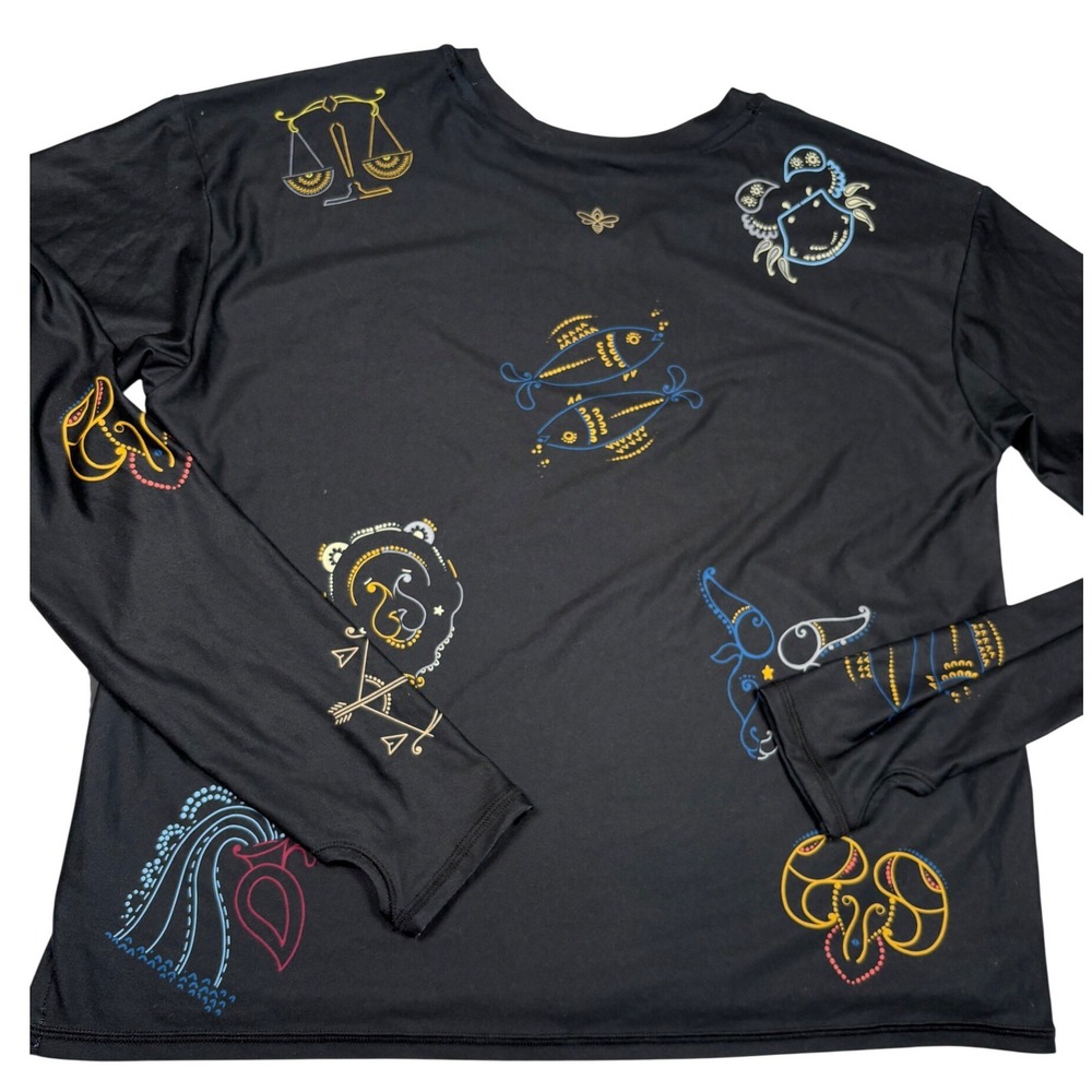 Johnny Was Active Celestin Step Hem Tee Black Zodiac Celestial Long Sleeve S NEW - Picture 6 of 14